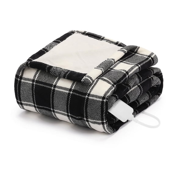 Jeté chauffant Sunbeam en micropeluche à carreaux gris ardoise, 4 réglages de chaleur, arrêt automatique après 4 heures, 127 cm x 152,4 cm (50 po x 60 po)