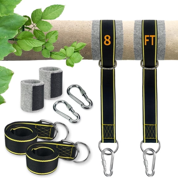 MISSMILE Extra Long 8Ft Tree Swing Straps Kit with Tree Protector,2 Pack | Heavy Duty Carabiners Included. Safe Extra Long 8Ft Hanging Straps Hold 1800 Lbs. Perfect for Tree Swings and Hammocks