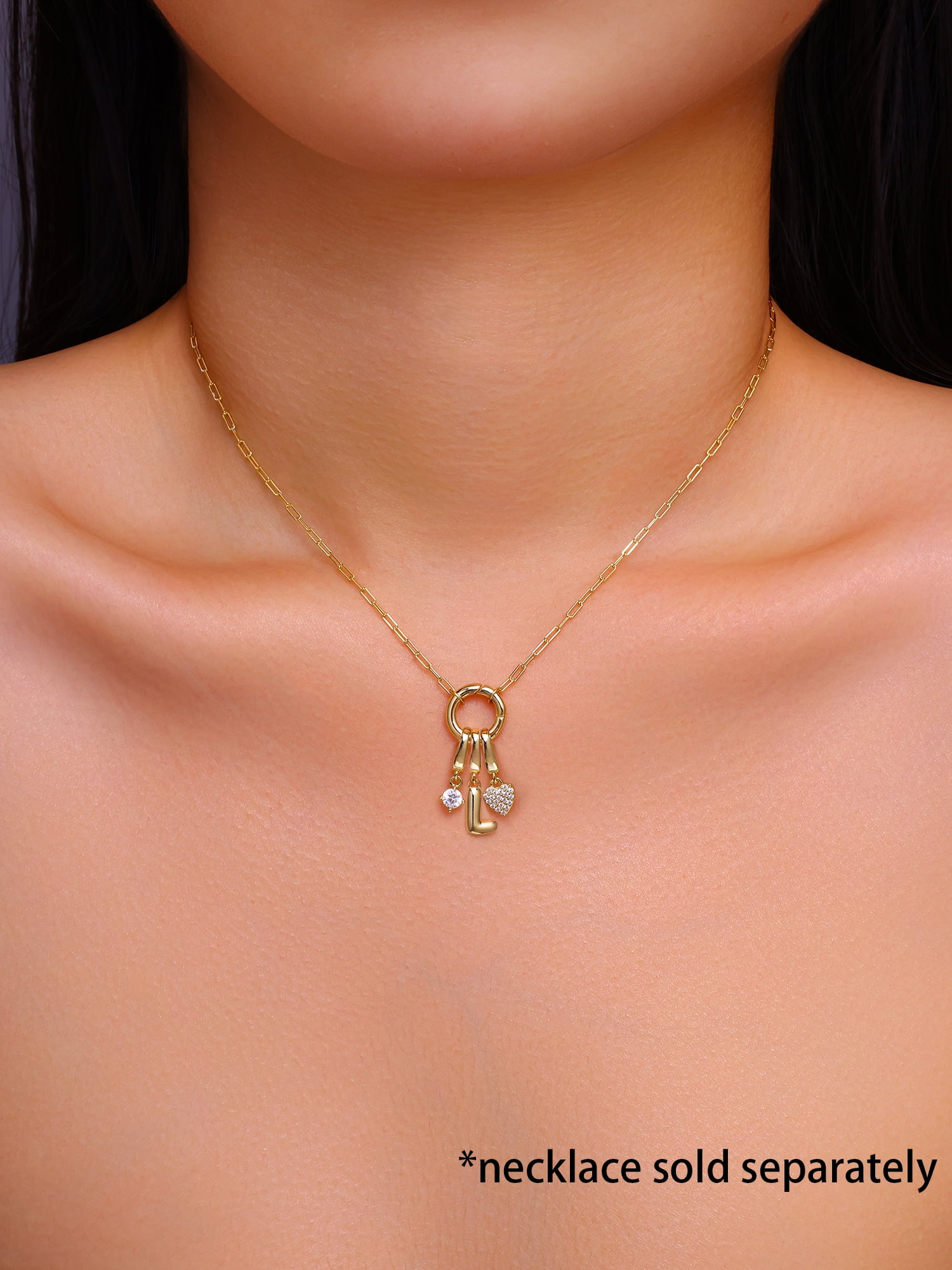 Brilliance Fine Jewelry Simulated Diamond Initial L Charm Set in 14KT Gold Plated Sterling Silver