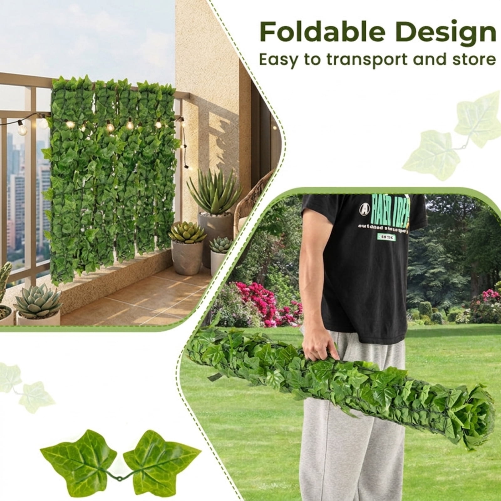 Vebreda Artificial Plant Decor, 120 x 40 Inch Artificial Ivy Privacy Fence Faux Ivy Vines Covering, Large 3D Lifelike Ivy Hedge