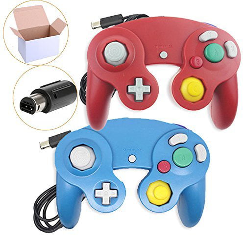 Sp full 2 Packs Classic Wired Gamepad Controllers Compatible with Wii Gamecube Console （Blue and Red） 