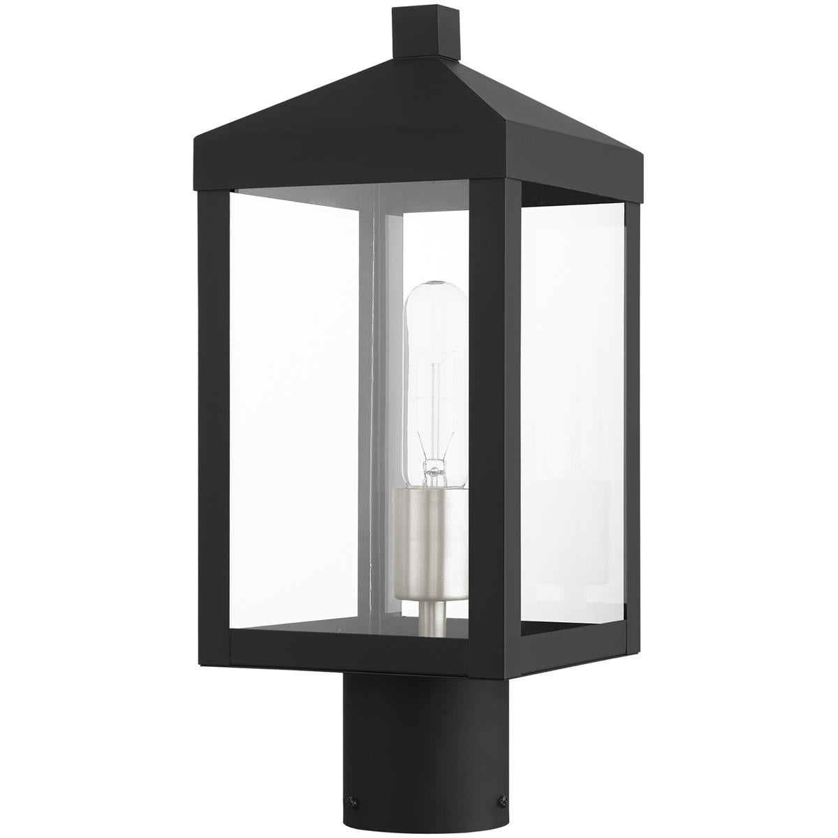 6.25 Sq. inch 1 Light Black Outdoor Post Top Lantern with Clear Glass Shade backed with Stainless Steel material for patio, front porch, entryway and more