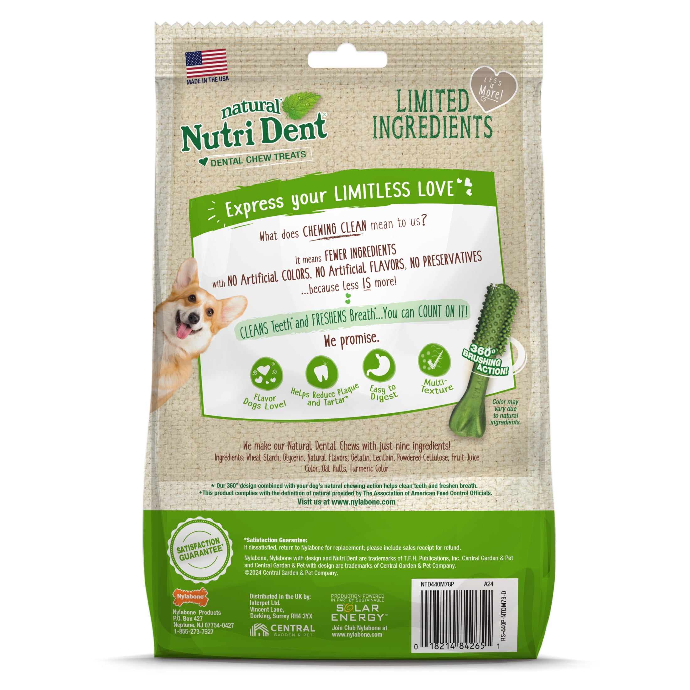Nylabone Nutri Dent Natural Dental Chews for Dogs, Limited Ingredient Dog Treats, Teeth Cleaning Dental Sticks for Dogs, Fresh Breath Flavor, For X-Small Dogs (78 Count)