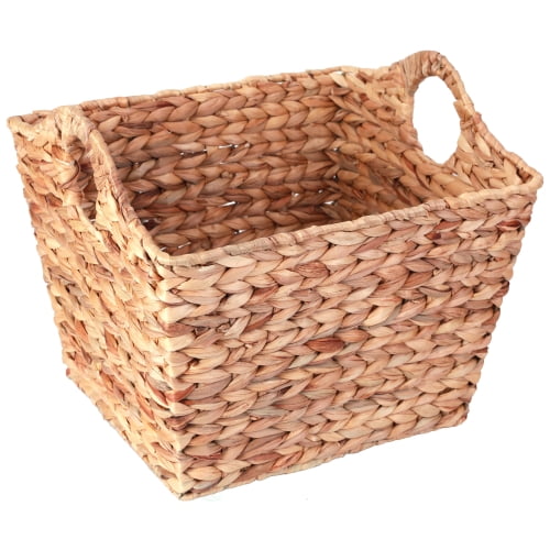 Water Hyacinth Rectangular Wicker Storage Baskets with Cutout Handles