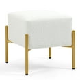 thumbnail image 2 of Aysha White Boucle Fabric Cube Ottoman with Gold Accent Legs, 2 of 6