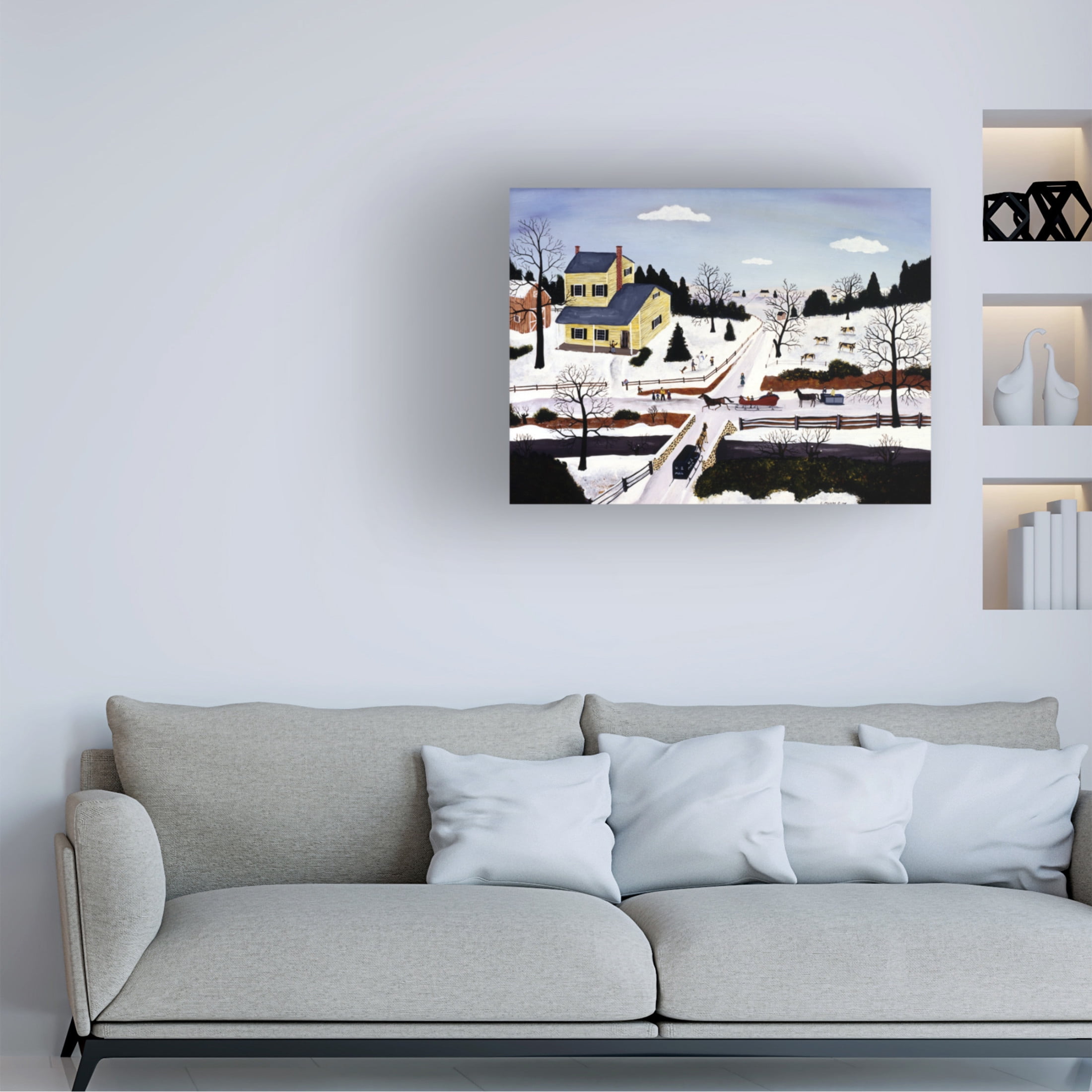 Canvas Wall Art - C Munro 'Winter at the Crossroads' Wall Art for Living Room, Bedroom, or Office Décor by Trademark Fine Art - 47 x 35 Inches