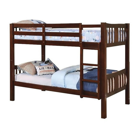 Furniture of America Edith Lit Superposé Simple sur Simple en Bois, Noyer Foncé