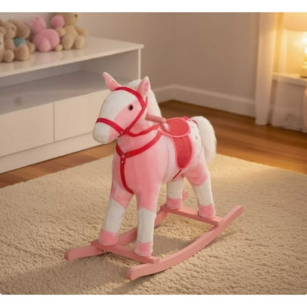 Kids Plush Rocking Horse Pony Toddler Ride On Animal Rocker with Electronic Sounds 110lbs Capacity