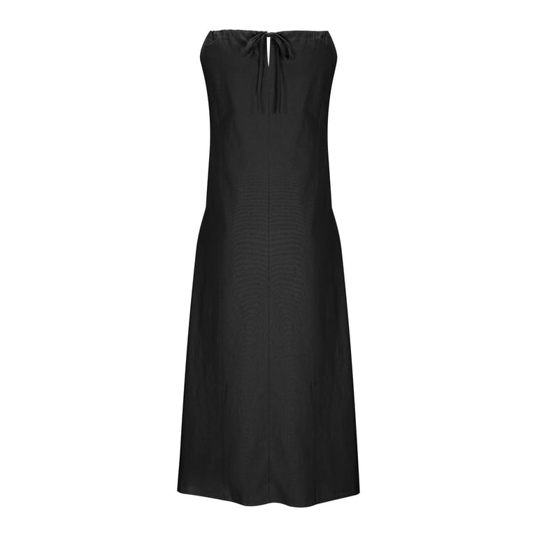 Asdoklhq Jumper Dress Wedding Dresses for Bride Women's Spring and Summer Solid Color Sling Loose Linen Dress Black 2X, Size: 2XL Asdoklhq Jumper Dress Wedding Dresses for Bride Women's Spring and Summer Solid Color Sling Loose Linen Dress Black 2X, Size: 2XL