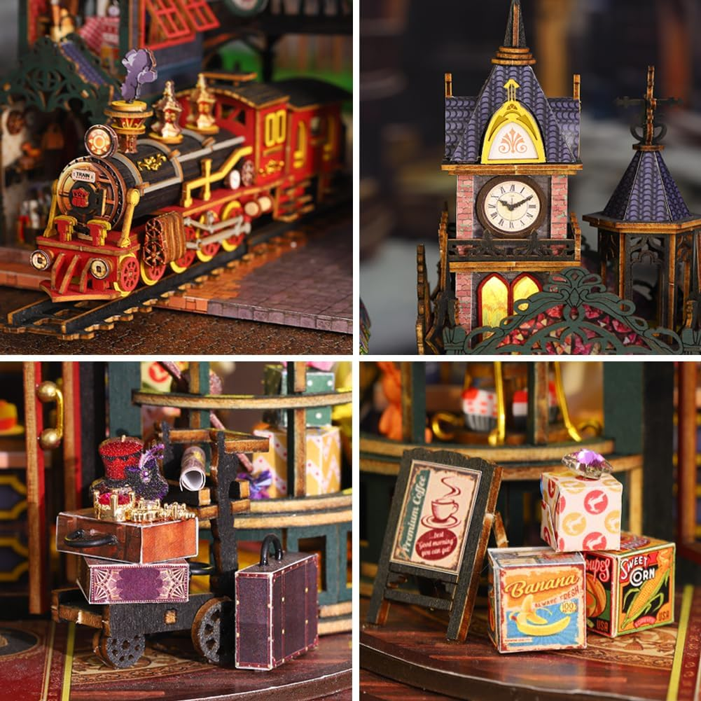 DIY Miniature House Kit Vintage Steam Train Building Model Tiny Home Kit with Music Mini House Build Craft Kits for Adults Home Decor Creative Gift for Family/Friends