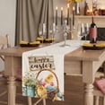 thumbnail image 2 of Easter Chicken Table Runner, Colorful Eggs Spring Daisy Wildflowers Basket Cotton Linen Table Runners 70 Inches Long, Dresser Scarf Runner for Dining/Kitchen/Coffee/TV Stands/Cabinets 13''x70'', 2 of 9