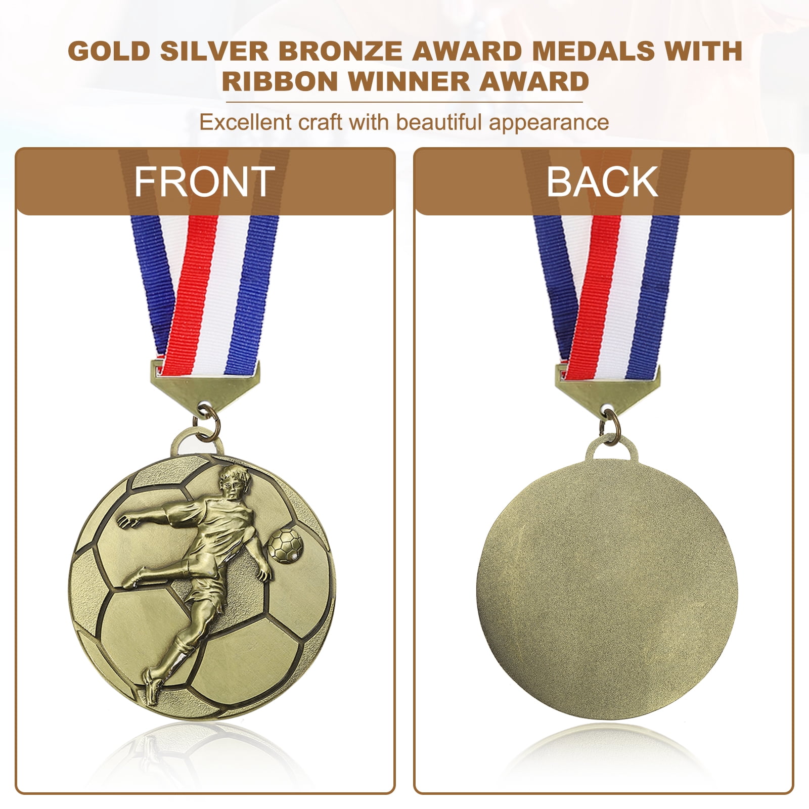 Uxcell Football Events Award Medals with Ribbons, Winner Medals Prizes for Competitions Sports Party Gold