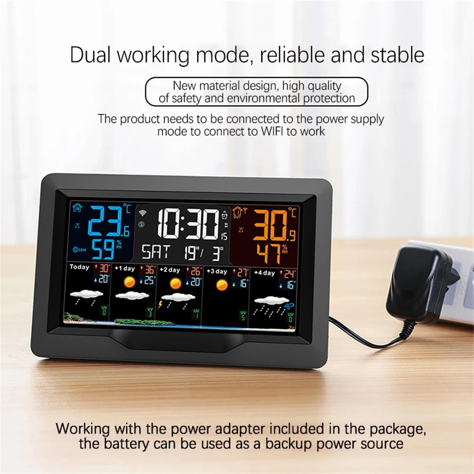 Smart Weather Station Indoor Outdoor Temperature Humidity Meter Weather Forecast Large Color Screen Weather Clock