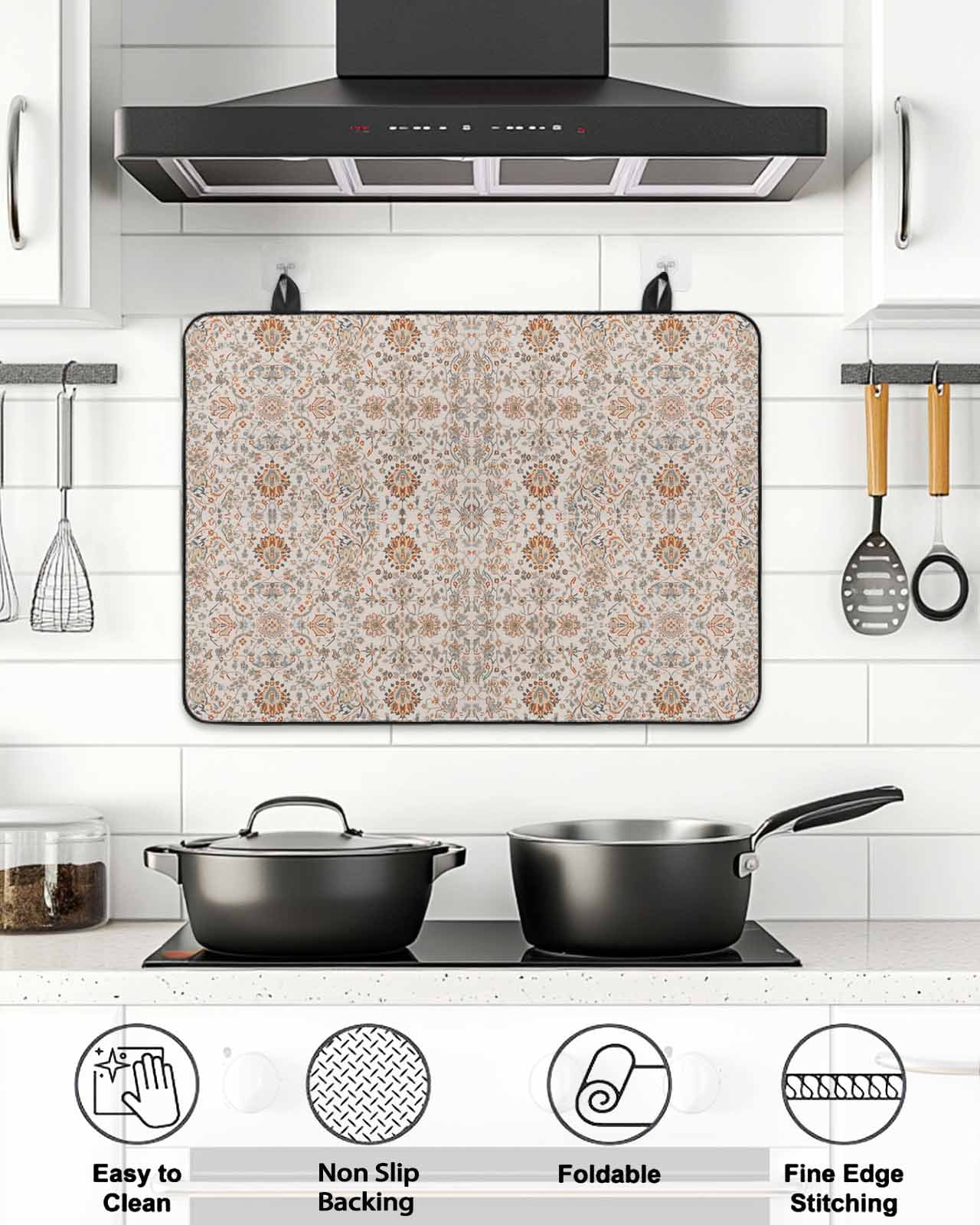 Stove Top Covers for Electric Stove, Vintage Boho Glass Stovetop Cover Protector, Retro Southwestern Ethnic Mexican Floral Induction Cooktop Protector Oven Mat for Kitchen Countertop 24"x21"