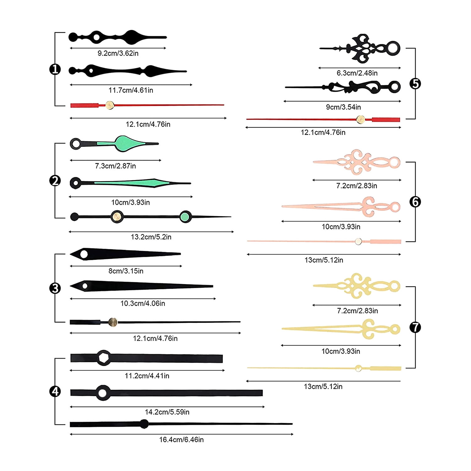 Clock Hands and Motor Kit Clock Mechanism Replacement with 7 Pairs of