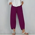 thumbnail image 2 of Timegard Plus Size Pants for Women Elastic Waist Solid Color Comfy Fall Casual Crop Pants with Pockets, 2 of 5