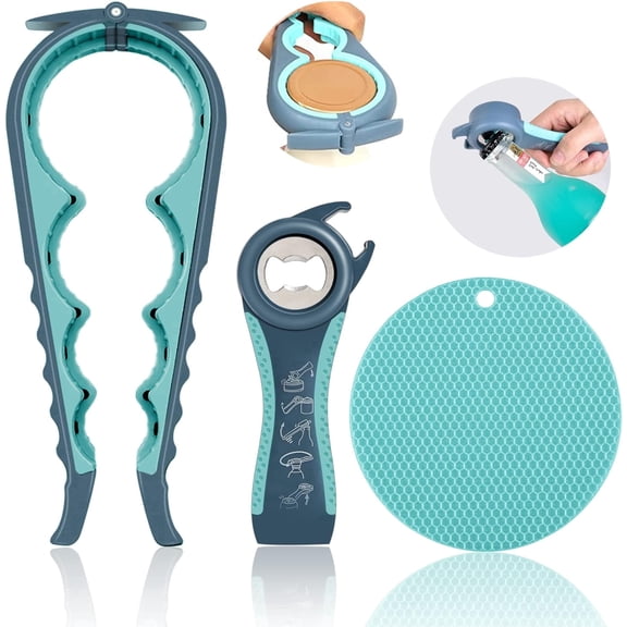 5-in-1 Jar Bottle Opener, Non-Slip Rubber Grip Multi Size Lid Remover