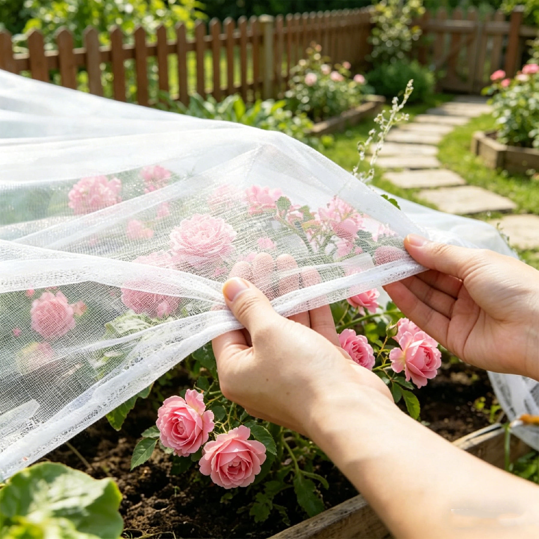 1 Pack 71×18×16 Inch Drawstring Garden Netting, Fine Mesh Bird Pest Barrier Plant Cover for Raised Beds Vegetables Fruits