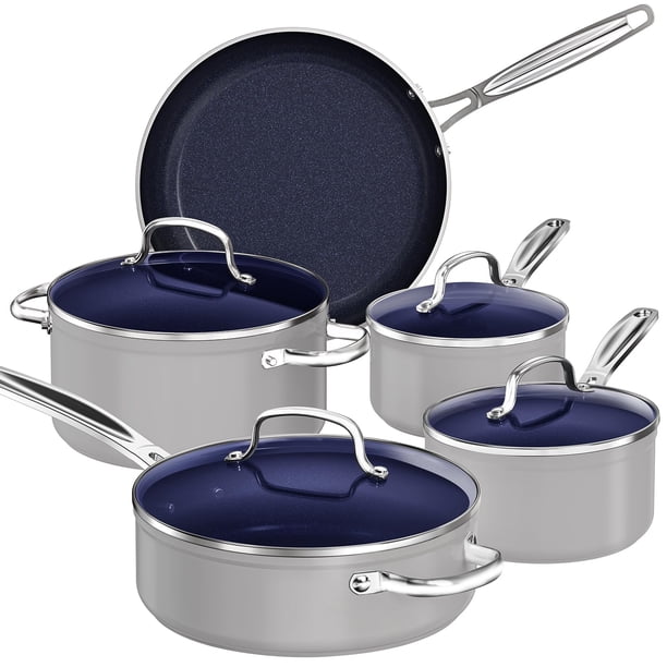 Nuwave Juego de utensilios de cocina de 9 piezas con revestimiento antiadherente de cerámica azul Duralon saludable, resistente a los arañazos con infusión de diamante, sin PFAS, apto para horno, list
