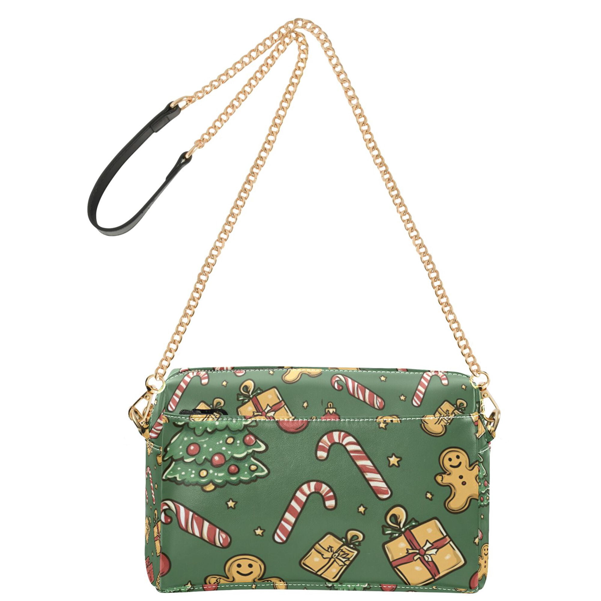 FORMRS Women Crossbody Purse with Chain Strap Vegan Leather Shoulder Handbag, Yellow Christmas Gingerbread