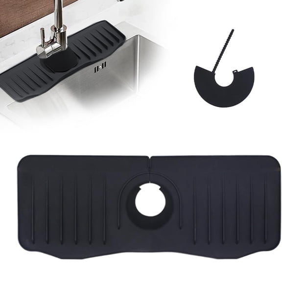 Silicone Sink Splash Guard 20 Inch Extended Ramp Kitchen Faucet Mat Bathroom Kitchen Sink Mat Non-Slip Splashproof Drying Mat Placemat(M,Black)