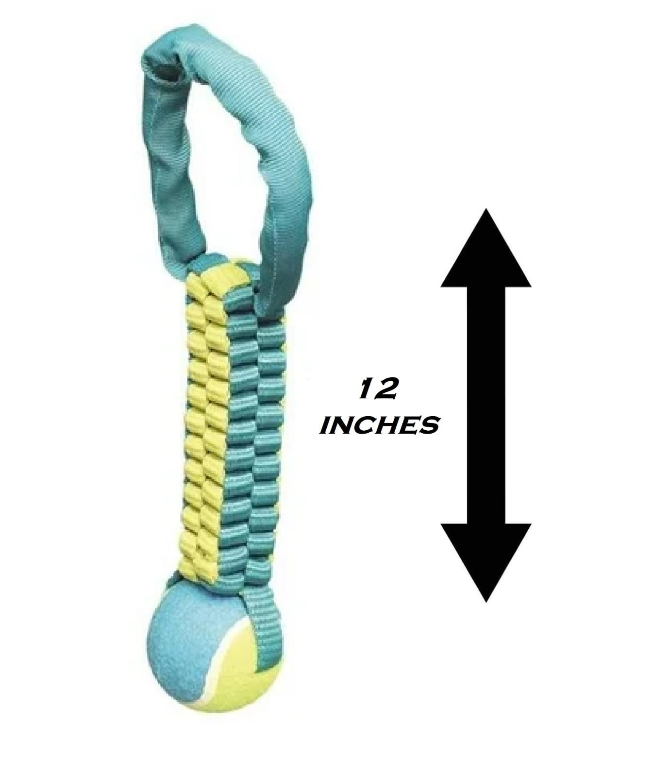 Interactive Braided Nylon Body Tennis Ball 12 Inch Dog Tug Toy Dual Materials (Blue)