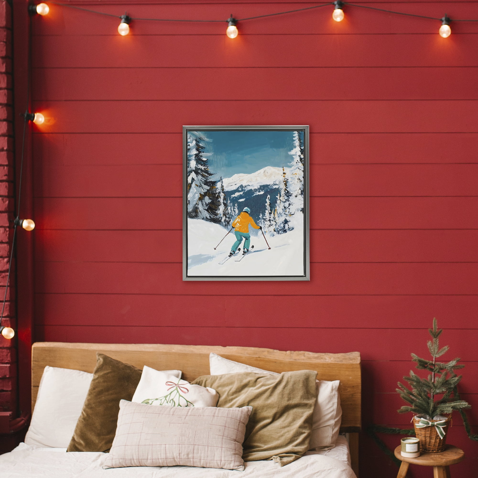 Stupell Industries Downhill Skier on Mountain Gray Framed Floater Canvas Wall Art, design by The Prints Vibe