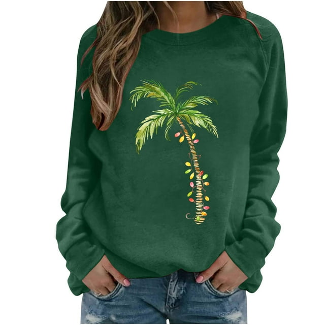 Jovatis Haut d'Automne 2024 pour Femmes, Chandail de Mode pour Femmes, Blouses à Manches Longues et Col Rond, Hauts Bas/vert,(L)
