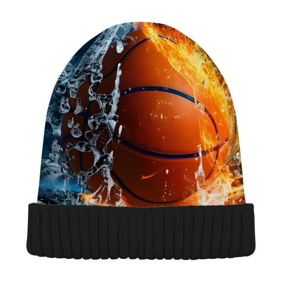 joogoo Basketball with Fire Water Beanie Hats Men Women Cuffed Skull Cap Winter Warm Knit Thick Beanies