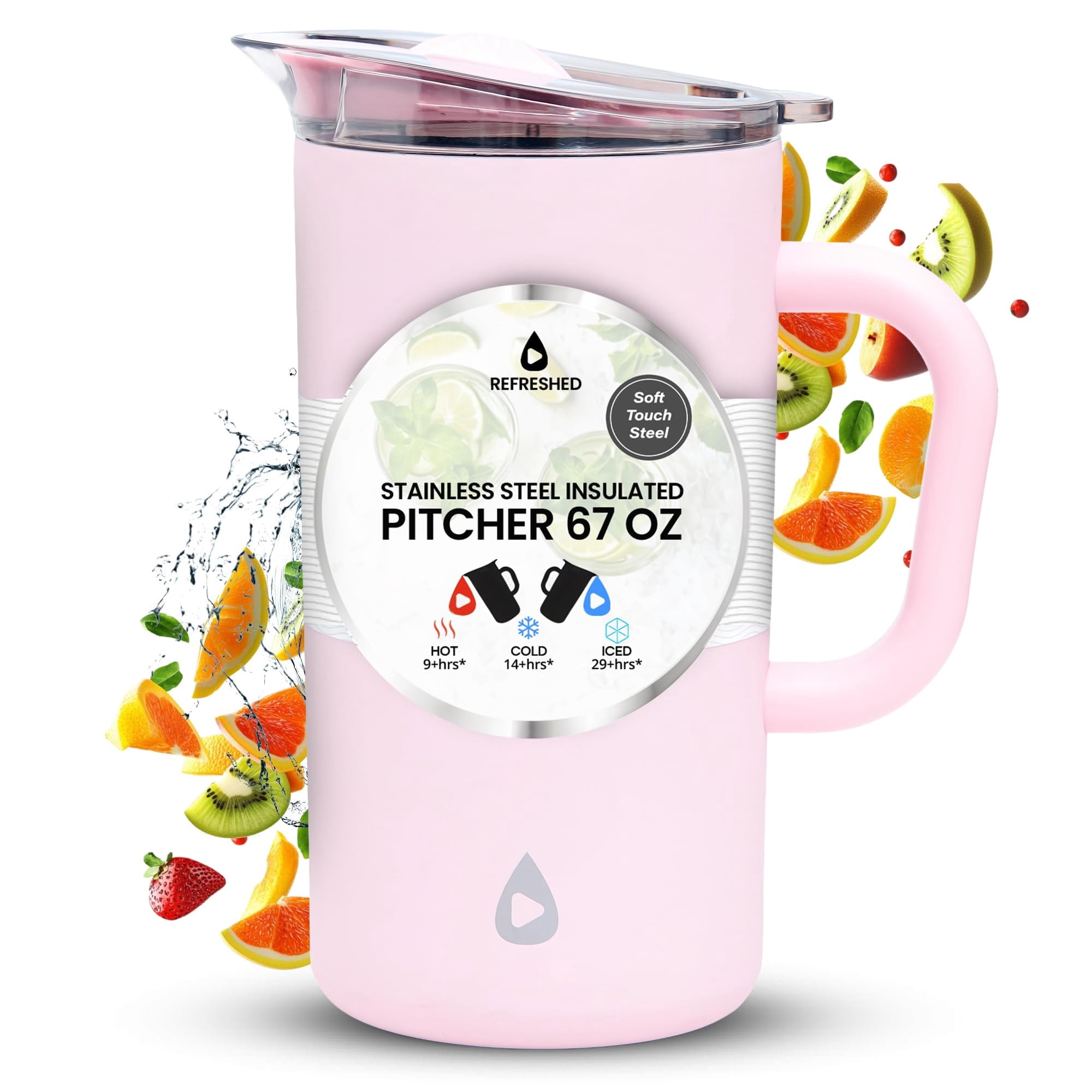 Stainless Steel Insulated Pitcher With Lid - 67oz Double Walled Vacuum Insulated Pitcher For Cold Drinks