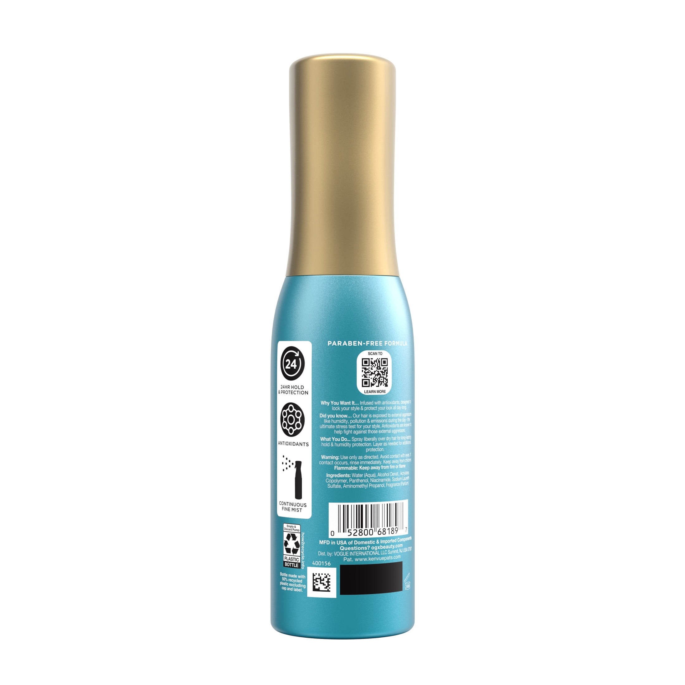 OGX Antioxidants + Flexible Hold Hairspray, Anti Humidity Styling Spray, 6.5 fl. oz