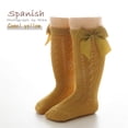 thumbnail image 2 of CUZIBR Kids Socks Breathable Knee High Stocking Lace Ruffle Cute Bow School Uniform Casual Soft Long Socks Hollow Out Comfortable Dailywear,Gold,5-7 Years, 2 of 3