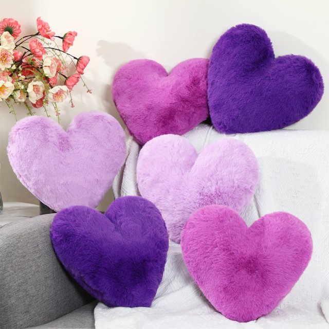 Cojines Liliful de piel de conejo sintético con forma de corazón, 6 unidades, 30 x 28 x 7 cm