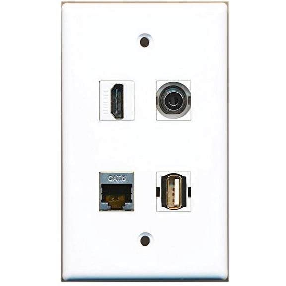 RiteAV - 1 Port HDMI 1 Port USB A-A 1 Port Shielded Cat6 Ethernet 1 Port 3.5mm Wall Plate