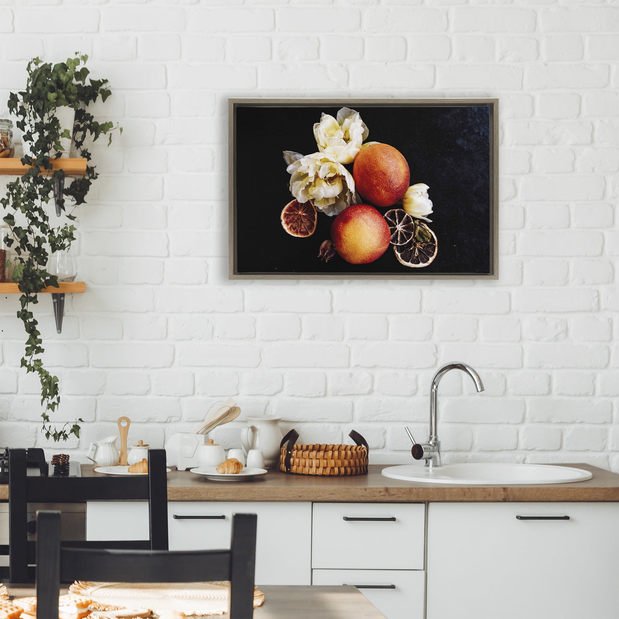 The Still Spring Fruit Brown Framed Floater Canvas Wall Art, design by Amy Carroll