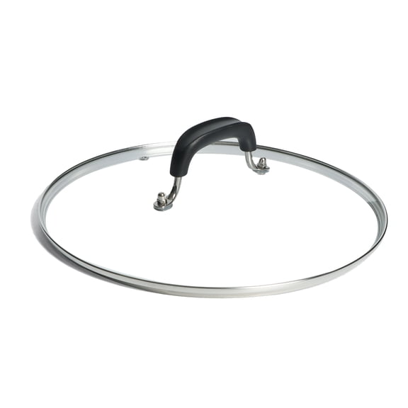 Tempered Glass Lid for 12" Frying Pan and Pot, Stainless Steel Replacement Cover for 12 inches Cookware, Skillets, Pans & Pots, Stainless Steel, 30cm, Black Handle