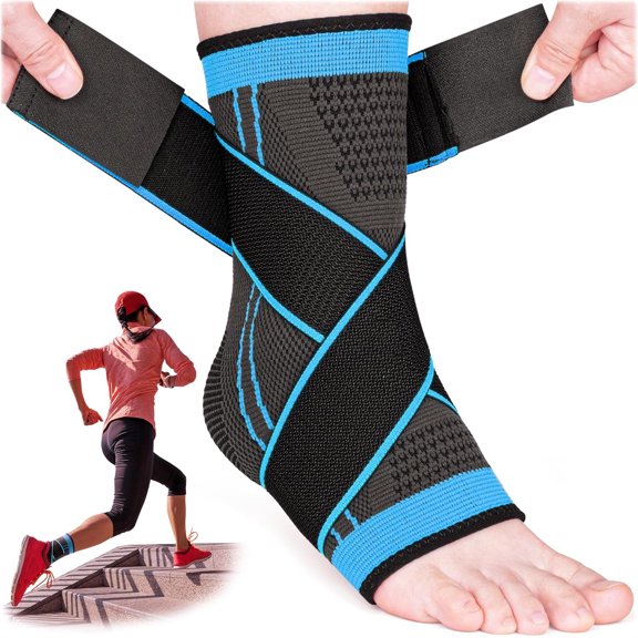 DUPAI Mata1 - Ankle Brace for Men and Women - Black\/Blue - Foot Wrap for Plantar Fasciitis, Sprain, Achilles, and Tendonitis Support - Adjustable Compression Sleeve with Elastic Straps
