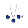 Gem Stone King 2.25 Ct Blue Created Sapphire 925 Silver Pendant Earrings Set With Chain