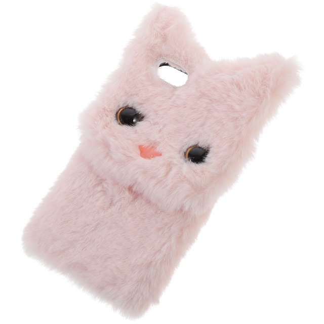 OULII Fuzzy Phone Case Cat Pattern Design Pink Soft Touch 1Set