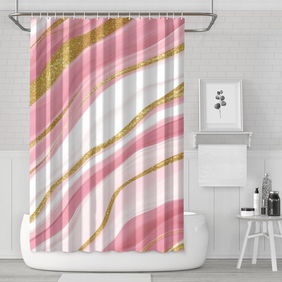Pink White Gold Marble Pattern Shower Curtain 72"x72" ,Bathroom Decorative Shower Curtains Set with 12 Hooks,Modern Waterproof Washable Shower Curtain