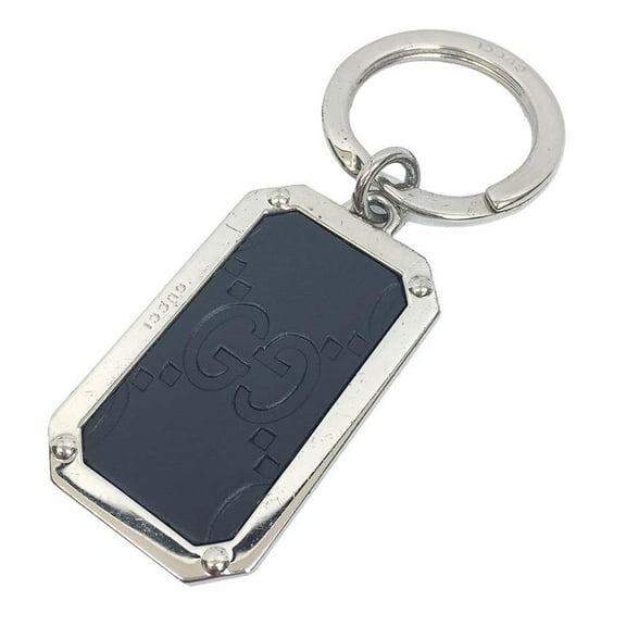 Pre-Owned GUCCI Guccissima Key Ring Holder Leather x Metal Black Silver Men's Women's... (Good)