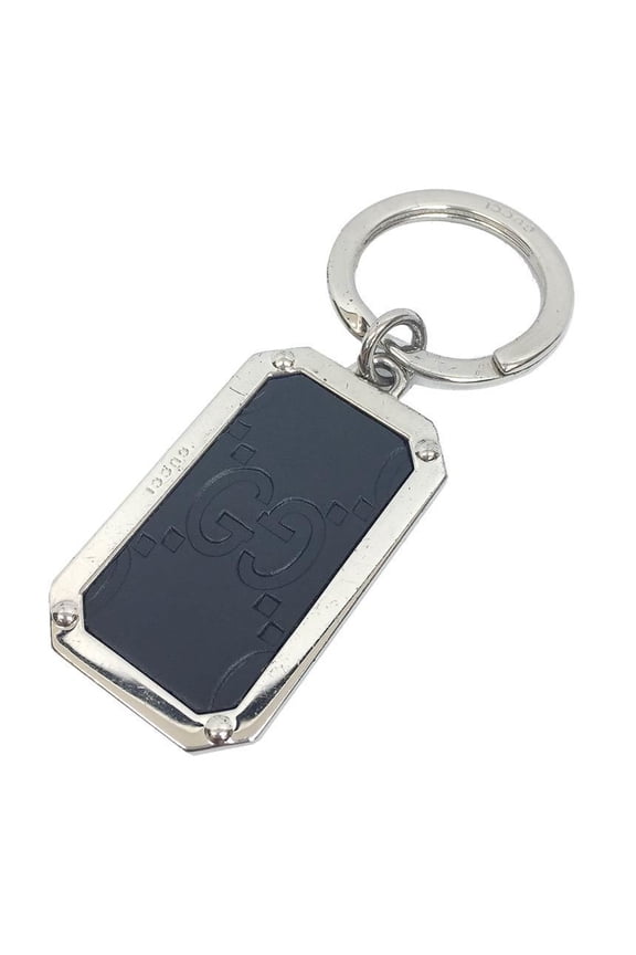 Pre-Owned GUCCI Guccissima Key Ring Holder Leather x Metal Black Silver Men's Women's... (Good)