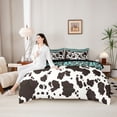thumbnail image 5 of Homewish Boho Farm Cow Print 7 Pieces Full Size Bedding Sets,Rustic Paisley Full Size Bed in a Bag,Teal,Black Reversible, 5 of 8