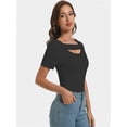thumbnail image 3 of 3-pack Army Green Women's Fashion Clothes One Piece Cutout Tops Short Sleeve Knit Slim Fitted Shirts Tee Tshirts, 3 of 6