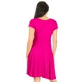thumbnail image 4 of Women's Casual Stretch Flared A-Line Swing Loose V-Neck Short Sleeve Solid Midi Dress, 4 of 5