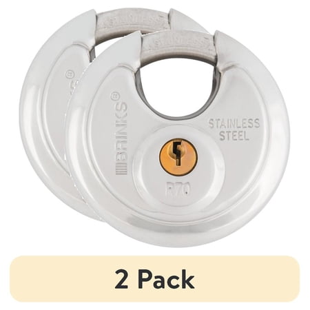(2 pack) Brinks Stainless Steel 70mm Keyed Discus Padlock with 5/8in Shackle, 2 pack