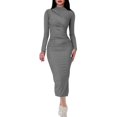 thumbnail image 2 of Zedker Women's Turtleneck Long Sleeve Elegant Bodycon Party Long Dress, Plus Size GrayL, 2 of 7