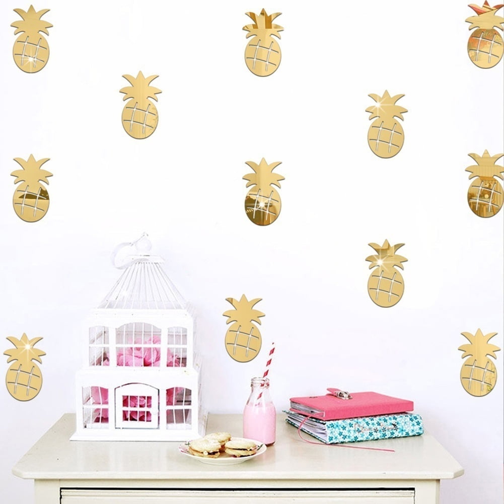 12PCS/SET CUTE PINEAPPLE MIRROR WALL STICKERS DECAL CHILDREN ROOM DECOR ALLURING 