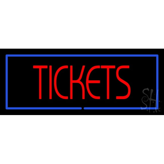 Tickets with Border LED Neon Sign 10" Tall x 24" Wide - inches Black Square Cut Acrylic Backing, with Dimmer - Premium built indoor Sign for Cinema, Events, Exhibition.