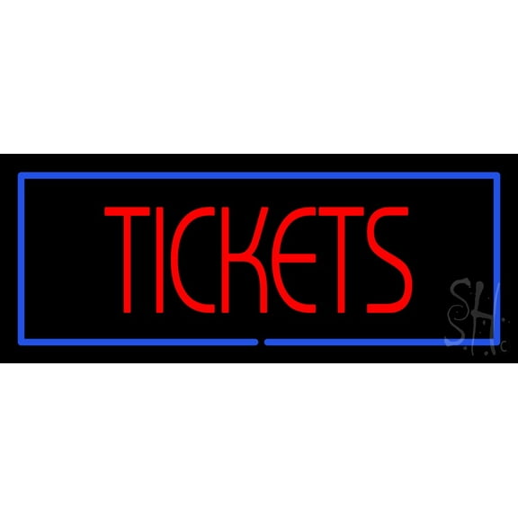 Tickets with Border LED Neon Sign 10" Tall x 24" Wide - inches Black Square Cut Acrylic Backing, with Dimmer - Premium built indoor Sign for Cinema, Events, Exhibition.